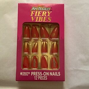 NIB Hot Tamales Firey Vibes Pre-Glued Press On Nails -  Red and Gold